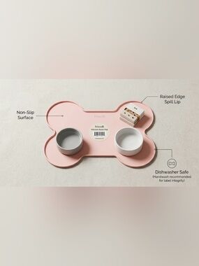 NWT Friendli Silicone Bone Placemat Dog Food Bowl Mat - Pink - One Size